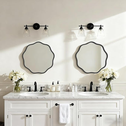 HOMECOOKIN 20" Wavy Round Wall Mirror, Black Scalloped Circle Mirror Edge Round with Metal Frame, Modern Decorative Hanging/Leaning Mirrors for Bathroom, Hotels, Hallway, Entryway, Vanity, Office