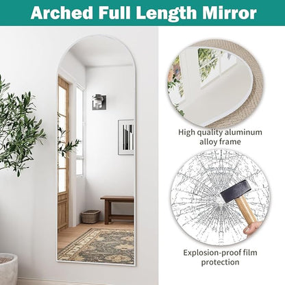 57"x20" Arched Full Length Mirror, Full Floor Mirror with Stand, Large Full Body Mirrors, Wall Mirrors for Bedroom Living Room, Aluminum Frame (White)