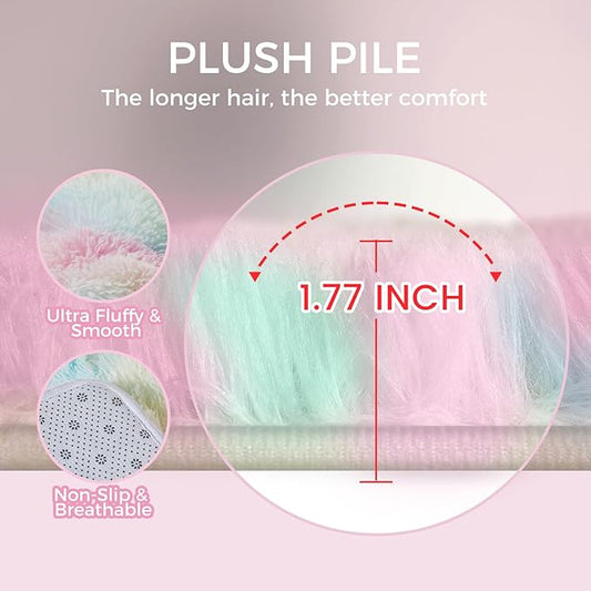 Ultra Soft Rug for Living Room, 4X6 Fluffy Shag Area Rug for Bedroom, Modern Shaggy Carpets Fuzzy Rug for Teens Dorm Nursery Home Decor Aesthetic, Upgrade Anti-Skid Durable, Rainbow