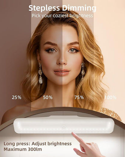 EZVALO Wireless Vanity Lights for Mirror, Rechargeable Makeup Light with 3 Color Modes, Touch Control, Adjustable Angle, Cordless Dimmable Mirror Light for Bathroom, Shave, Women Gift (1 Pcs)