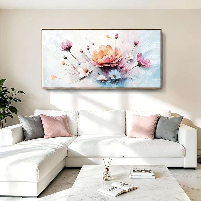 Extra Large Framed Modern Wall Art , Natural Abstract Style Canvas Wall Decor, High-Definition Color Plant And Flower Print Picture For Living Room, Bedroom, Dining Room, Entryway, Balcony And Office Space, 58×29 Inches.