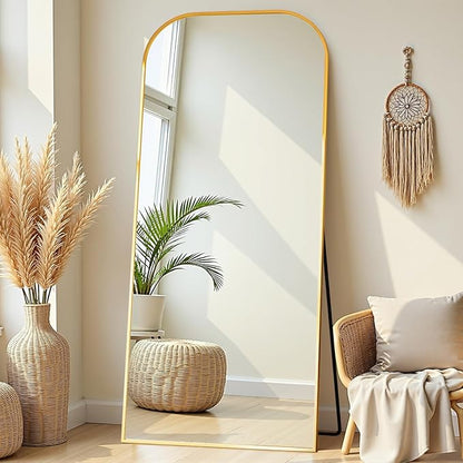 Full Length Mirror with Stand 71"x32" Floor Mirror Freestanding, Arched Floor Standing Large Mirrors Full Body Wall Hanging Leaning Home Decor for Bedroom & Living Room, Gold