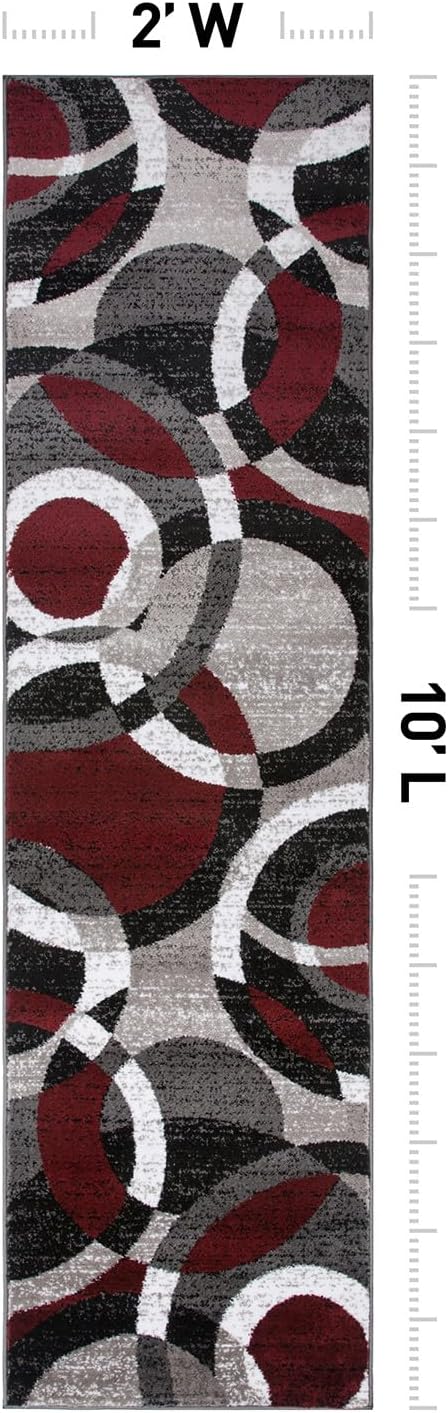 Rugshop Contemporary Abstract Circles Perfect for high Traffic Areas of Your Living Room,Bedroom,Home Office,Kitchen Runner Rug 2' x 10' Red