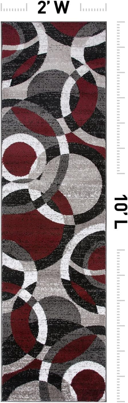 Rugshop Contemporary Abstract Circles Perfect for high Traffic Areas of Your Living Room,Bedroom,Home Office,Kitchen Runner Rug 2' x 10' Red