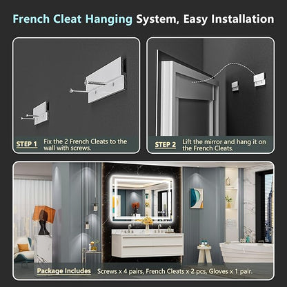 48x40 LED Bathroom Mirror with Lights, Backlit and Front Lit Anti-Fog Lighted Vanity Mirrors for Bathroom Wall, Dimmable, 3-Color Light, Memory, Shatter-Proof, HD Tempered Glass, CRI＞90
