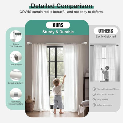 QDWIS White Curtain Rods for Windows 28 to 48 Inch,1'' Diameter Drapery Rods with Leaf Pattern Finials,Boho Adjustable Heavy Duty Curtain Rods Set,18-60'',Antique White