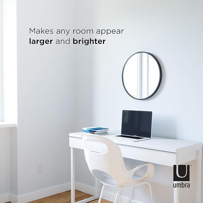 Umbra Hub Round Wall Mirror with Rubber Frame, Modern Style for Bathroom, Entryway, Living Room and More, 18-Inch, Black