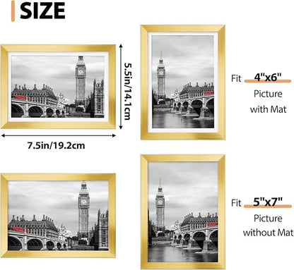 Fixwal 5x7 Picture Frame Set of 6 with Shatter Resistant Plastic Glass, Thin Border and Light Weight Photo Frames for Wall or Tabletop Display, Gift for Mother's Day, Father's Day, Graduation, Gold