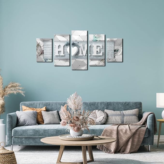 AWLXPHY Decor Home Decoration Wall Art Canvas for Living Room Framed Painting Pink and Grey 5 Panels Modern Still Life Love Stretched Artwork 3D Giclee (Blue, W60 x H30, Framed)