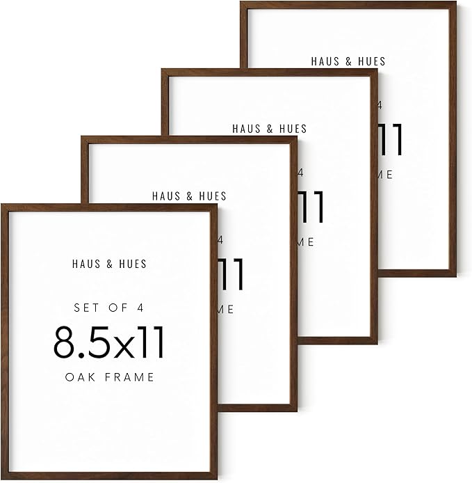 HAUS AND HUES Walnut Wood Certificate Frames 8.5x11 - Set of 4 Document Frames, Multi-Pack for Gallery Wall (Walnut Oak Frame)
