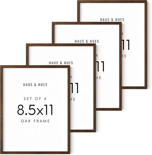HAUS AND HUES Walnut Wood Certificate Frames 8.5x11 - Set of 4 Document Frames, Multi-Pack for Gallery Wall (Walnut Oak Frame)