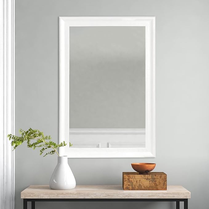 Tanmicoshomy White Bathroom Mirror 20x30 Inch, Wood Wall Mirrors with Tempered Glass for Bathroom Living Room Bedroom or Hallway