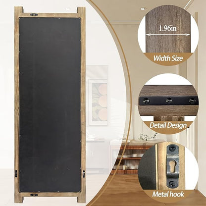 Wooden Standing Full Length Mirror Rustic Floor Full Body Wall Mounted Mirror for Farmhouse， 54"×19"