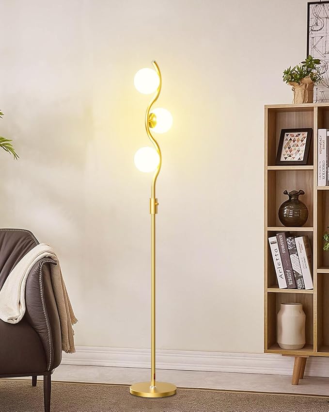 Lightdot 60IN Gold Floor Lamp Stepless Dimmable Globe Floor Lamps with 3Pcs 3000K Bulbs Eye-Friendly Mid Century Standing Lamps with 5Lbs Heavy Base for Living Room/Bedroom/Sofa Beside/Corner Decor