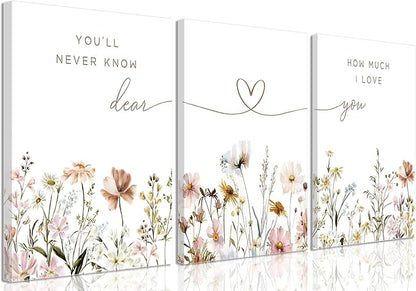 3Pcs Wildflower Nursery Canvas Wall Art Flower Botanical Sentence Poster Painting Picture Wall Decor Boho Girl Nurseries Print Artwork for Nursery Baby Room Living Room Bedroom Home Decoration12x16in