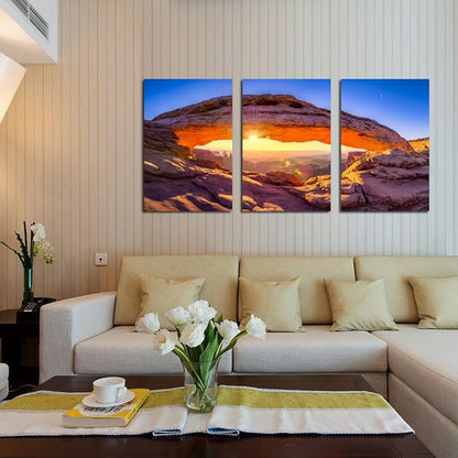 KREATIVE ARTS - Sunrise At Mesa Arch In Canyonlands National Park Near Moab Utah USA Canvas Photography Print 3 Panel Art Frameless Canvas Print Wall Art Ready to Hang
