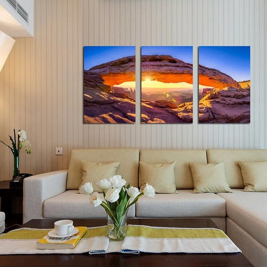 KREATIVE ARTS - Sunrise At Mesa Arch In Canyonlands National Park Near Moab Utah USA Canvas Photography Print 3 Panel Art Frameless Canvas Print Wall Art Ready to Hang