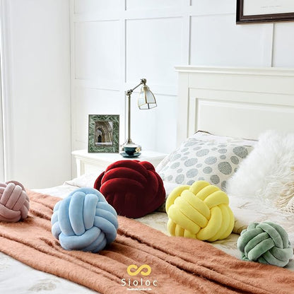Sioloc Soft Knot Ball Pillows,Round Throw Pillow Cushion Home Decoration Plush Pillow,Throw Knotted Pillow Handmade Round Plush Pillow（7.8inches,Burgundy）