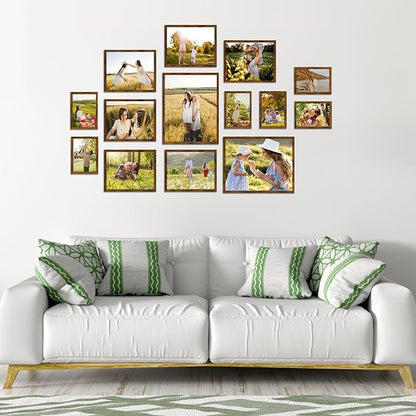 Giftgarden 16 Pack Brown Picture Frames for Multi Sizes Photos, Assorted Set Including Two 11x14, Two 8x10, Six 5x7, Six 4x6, Gallery Collage Frame for Wall or Tabletop Display