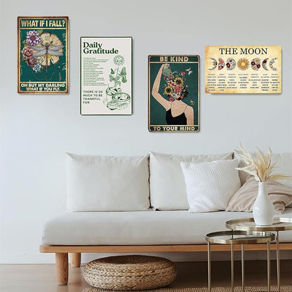 Fmcmly Daily Gratitude Inspirational Metal Tin Sign Green Boho Room Aesthetic Decoration Home Kitchen Office Bedroom Cafes Wall Decor 8x12 Inch