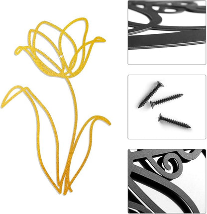 Oubasa 3 Pieces Metal Flowers Wall Arts Decor, Rustic Farmhouse Metal Wall Ornament Art Gold Minimalist Floral Decor for Bathroom Kitchen Bedroom Living Room, 6x10 Inches - Housewarming Gifts