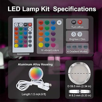 5PCS Remote Control RGB LED Lamp Kit 001 for Bambu Lab Multicolor RGB Includes Button Battery Makerworld 3D Printed DIY Hardware Model Spare Parts 5V USB Powered