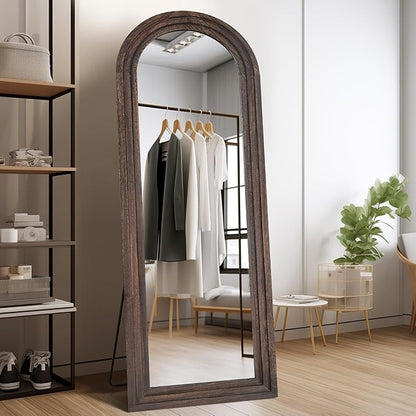 65"x22" Arched Floor Mirror, Solid Wood Full Length Mirror - Free Standing & Wall Mounted - Elegant Design for Bedroom, Dressing Room, Hallway, Brown
