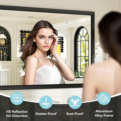 55x32 Inch Black Bathroom Mirror for Wall, Beveled Framed Rectangle Bathroom Vanity Mirrors for Over Sink, Bedroom, Living Room, Entryway, Anti-Rust, HD Tempered Glass, Horizontally/Vertically