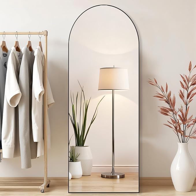 Arched Mirror Full Length, Upgraded 21"x64" Body Wall Mirrors with Shatter-Proof Glass, Floor Standing, Hanging or Leaning, Large Tall Arch Mirror with Stand Aluminum Alloy Frame