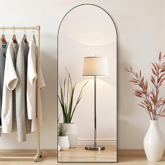Arched Mirror Full Length, Upgraded 21"x64" Body Wall Mirrors with Shatter-Proof Glass, Floor Standing, Hanging or Leaning, Large Tall Arch Mirror with Stand Aluminum Alloy Frame