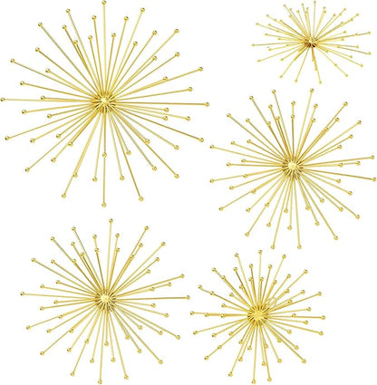 Shimeyao 4 Pcs Metal Starburst Wall Decor Gold Metal Wall Art 3D Spike with Orb Finish Star Burst Hangings Accents Sculptures Set Modern Mid-Century Decorations for Living Room Bedroom Entryway