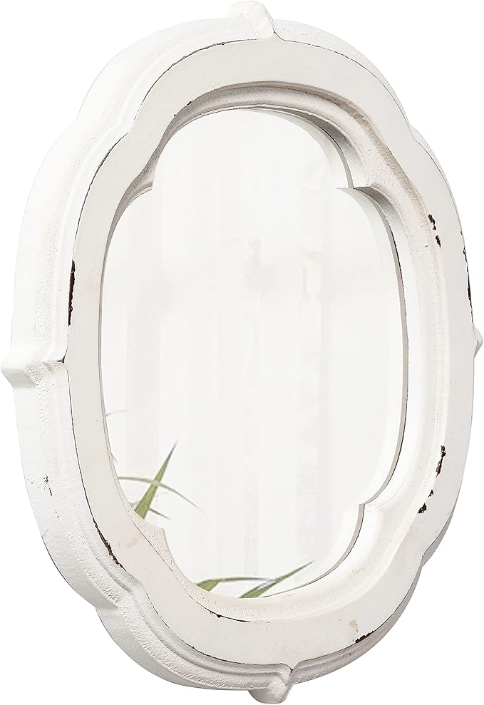 Rustic Wooden Round Bathroom Mirror 9.1 inch, Hanging Distressed White Vintage Small Wall Mirror Decor, Farmhouse Decorative Porthole Mirrors for Hallway Bedroom Entryway Vanity