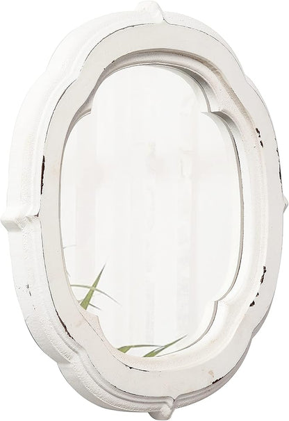 Rustic Wooden Round Bathroom Mirror 9.1 inch, Hanging Distressed White Vintage Small Wall Mirror Decor, Farmhouse Decorative Porthole Mirrors for Hallway Bedroom Entryway Vanity