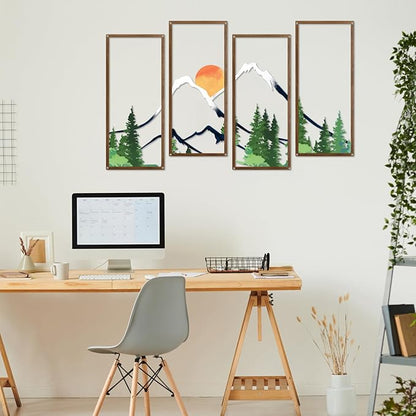 ruelen 4 Pcs Metal Sunset Mountain Forest Wall Decor, Abstract Minimalist Line Drawing Large Colorful Mountains Wall Art Home Decor for Living Room Bathroom Bedroom Office Indoor And Outdoor (Large)