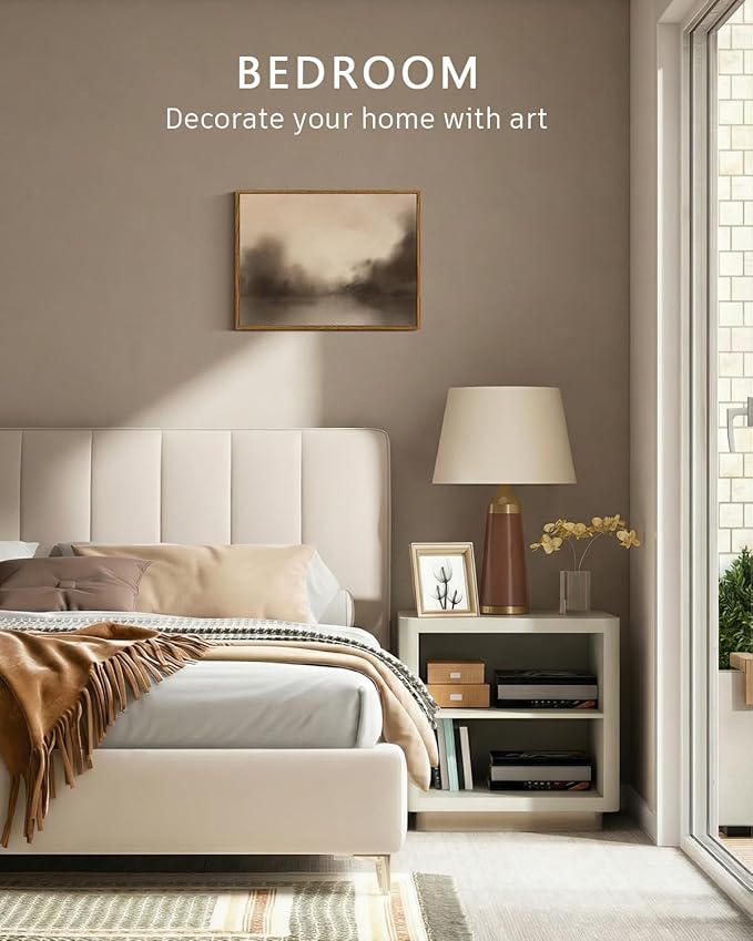 VIYYIEA Framed Canvas Wall Art Home Decor Aesthetic for Living Room, Vintage Wall Art, Framed Prints Painting Abstract Artwork Bedroom Pictures Kitchen, Gifts for Friends or Family - Haze, 16L x 12W
