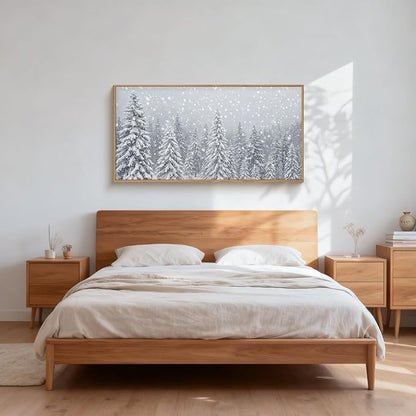 Winter Snow Covered Forest Framed Canvas Wall Art Set,Snowy Woodland Wall Decor,Wilderness Pine Tree Art Prints,Natural Botanical Landscape Artwork for Living Room, Bedroom,Farmhouse-40 x20 x1