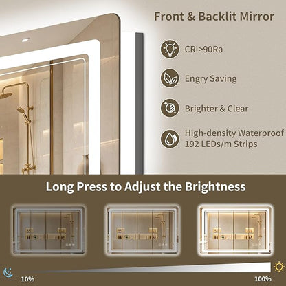 24"x48" LED Bathroom Mirror with Lights, Backlit + Front Lit, Anti-Fog, Lighted Bathroom Mirror for Wall, HD Shatterproof Tempered Glass, Dimmable, Memory Function (Horizontal/Vertical)