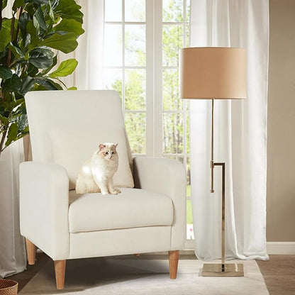 COLAMY Mid-Century Modern Upholstered Accent Chair with Back Pillow & Solid Wood Legs, Fabric Cozy Armchair for Living Room, Bedroom, Reading Nook, Apartment & Small Spaces, White