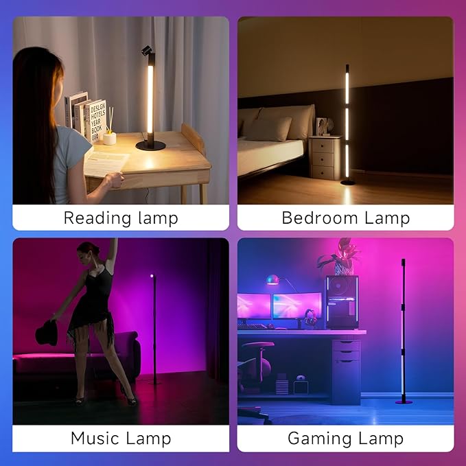 SANBEN RGB+IC Floor Lamp, Smart LED Corner Lamp with Music Sync and 16 Million DIY Colors, App & Remote Control, 360° Rotating Standing Floor Lamp with Spotlight for Bedroom Living Room