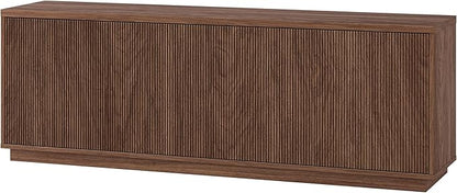 Henn&Hart Fluted TV Stand for TVs up to 75" with 2 Concealed Ribbed Storage Cabinets and Adjustable Shelves for Living Room, Family Room, or Office, Medium Walnut