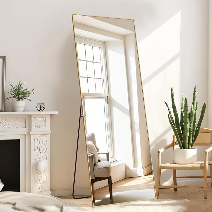 Mirror Full Length, Upgraded 21"x64" Body Wall Mirrors with Shatter-Proof Glass, Floor Standing, Hanging or Leaning, Large Tall Mirror with Stand Aluminum Alloy Frame for Bedroom Cloakroom