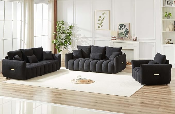 Antetek 35" Modern Accent Single Sofa Chair, Comfy Deep Seat Teddy Living Room Chair, Leisure Boucle Reading Sofa Arm Chair for Bedroom, Office, Apartment, Black