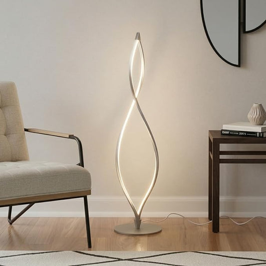 Brightech Twist Floor Lamp, Bright Tall Lamp for Offices, Modern LED Spiral Lamp for Living Rooms, Dimmable Standing Lamp with Sturdy Base for Bedroom Reading, Great Living Room Decor - Silver