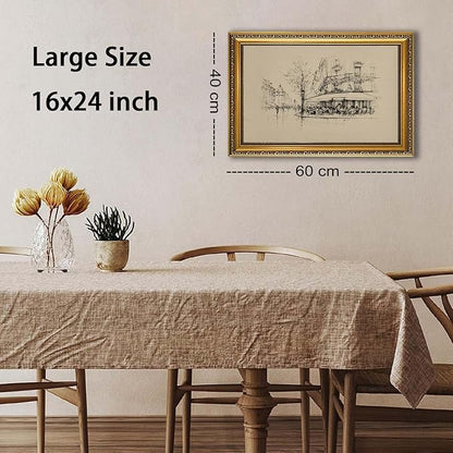 WZGZXU Vintage Gold Framed Wall Art Autumn Paris Cafe Wall Decor French Bistro Canvas Art Paintings Street Sketch Picture Antique Drawing Artwork For Dining Room Kitchen 16x24in