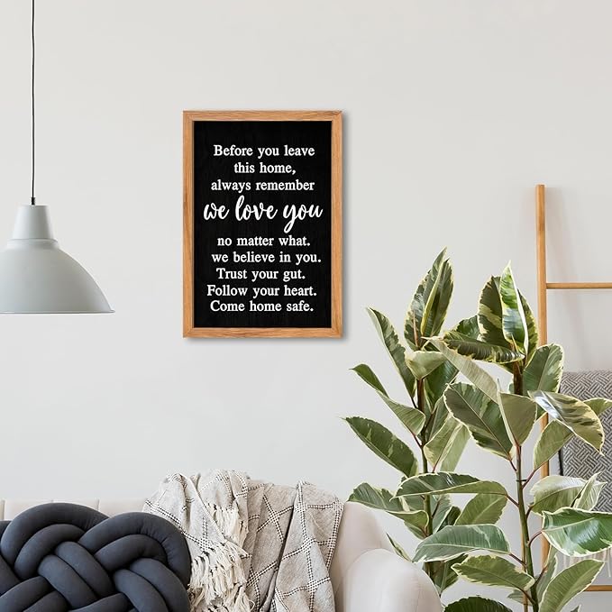 AuraPeak Before You Leave This Home Sign for We Love You Inspirational Quotes Laundry Room Living Room Wall Decor Family Entryway kitchen Wall Hanging Art (16"×10" Wood Black)