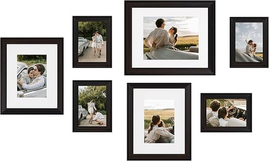 eletecpro Gallery Wall Frame Set of 7, Multiple Sizes Solid Wood Picture Frames Collage Wall Decor Including 1Pc 11x14, 2Pcs 8x10, 4Pcs 5x7 Photo Frames, Black