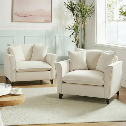 Merax 46.3" Chenille Accent Chair, Oversized Reading Armchair w/2 Pillows, Modern Corner Single Cloud Sofa Arm Chairs, Comfortable Living Room Deep Cushion Seating for Office & Apartment, White