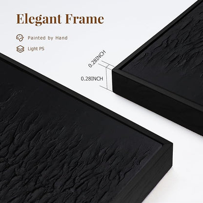 Zessonic Hand-Painted Thick Textured 3D Abstract Wall Art Large Black Texture Minimalist Wall Art - 3D Contemporary Dimensional Home Office Living Room Modern Wall Decor Framed - 24"x36"