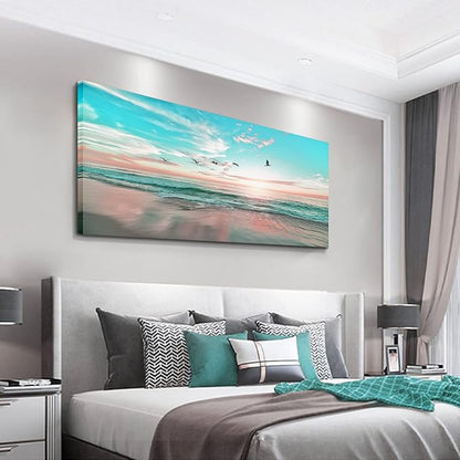 Ocean Beach Sunrise Wall Art,Ephany Art,1 Pieces Canvas Wall Art Sunset View, Landscape Canvas Paintings, Stretched and Framed Ready To Hang (D-1pcs,20x40inchx1pcs)