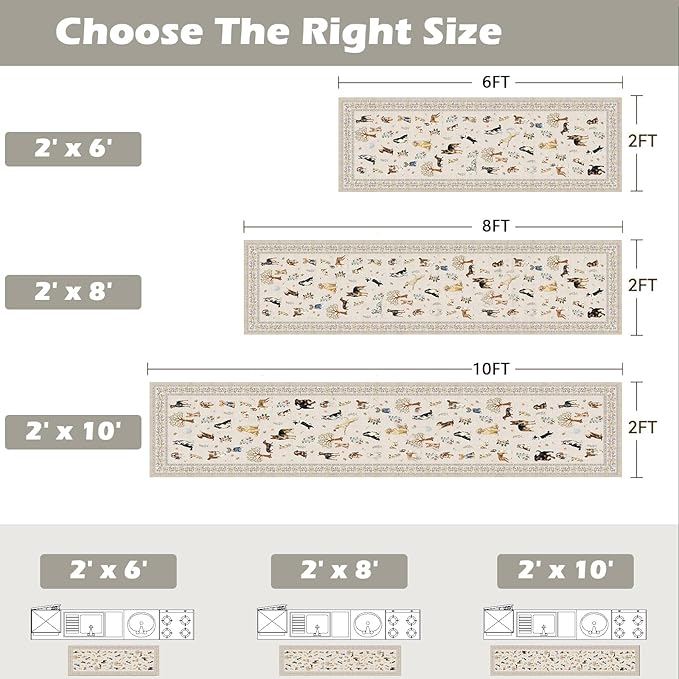 Dog Rug Runner for Entryway, 2x4 Washable Kitchen Mat Ultra-Thin Soft, Non-Slip Indoor Door Carpet Stain Resistant Boho Small Low-Pile Throw for Bathroom Bedroom, Beige
